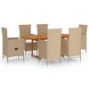 vidaXL 7 pcs conjunto de jantar para jardim vime PE bege
