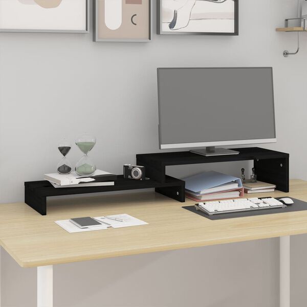 vidaXL Suporte para monitor (52-101)x22x14 cm pinho maci&ccedil;o preto