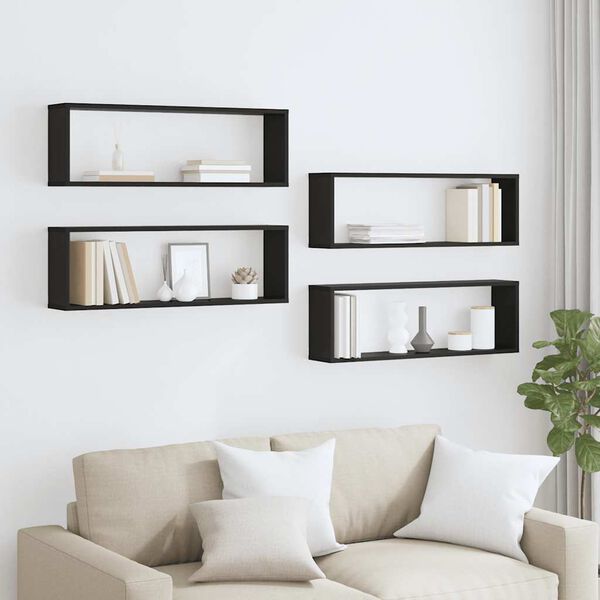 vidaXL Estantes parede c&uacute;bicas 4 pcs deriv. madeira 80x15x26,5cm preto