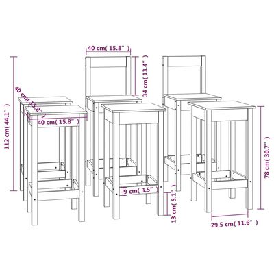 vidaXL 6 pcs conjunto cadeiras de bar pinho maciço branco