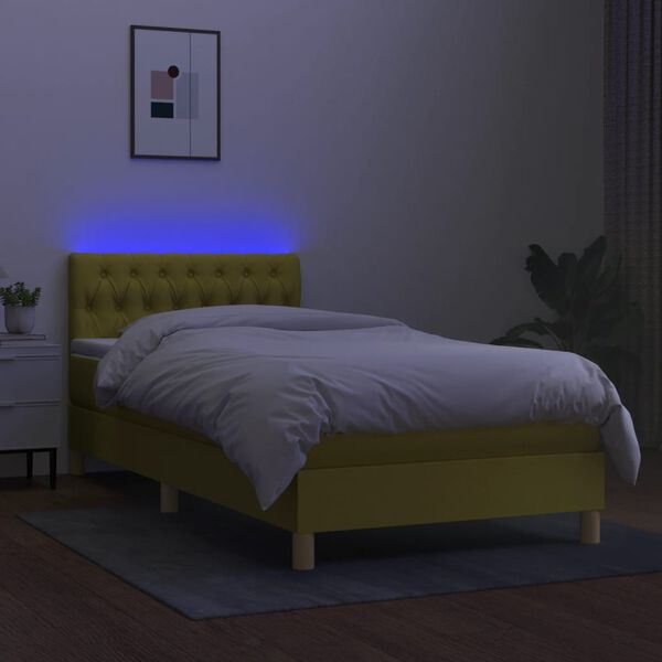 vidaXL Cama box spring c/ colch&atilde;o e LED 90x190 cm tecido verde