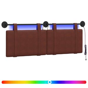 vidaXL Cabeceira suspensa Com luz LED Marrom Brilhante PU Antigo