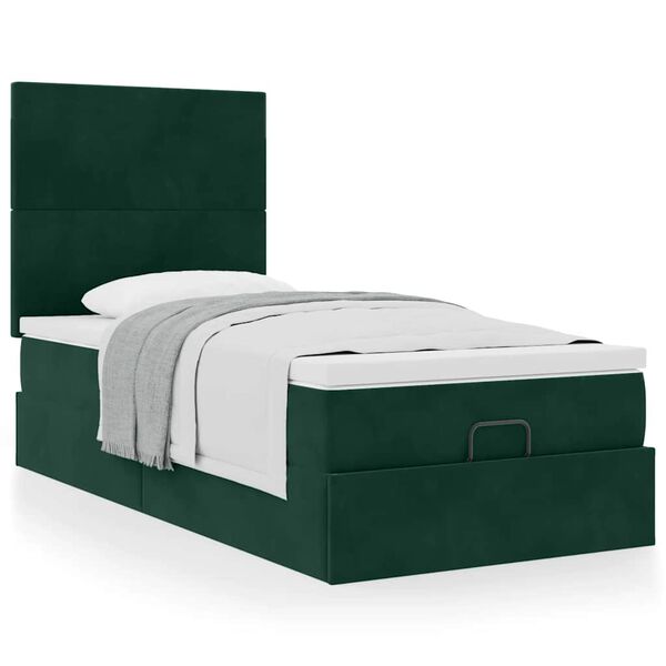 vidaXL Estrutura cama otomana colch&otilde;es 80x200cm veludo verde escuro