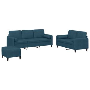 vidaXL 3 pcs conjunto de sof&aacute;s com almofadas veludo azul