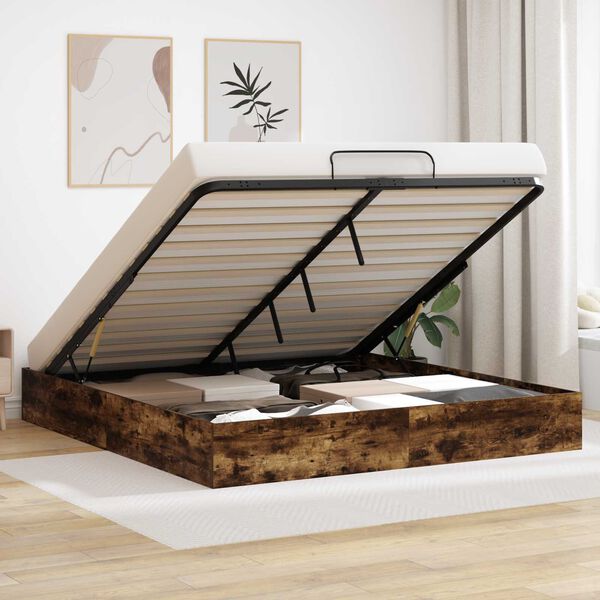 vidaXL Estrutura de Cama Ottoman Carvalho Fumado 203 x 160 x 25 cm