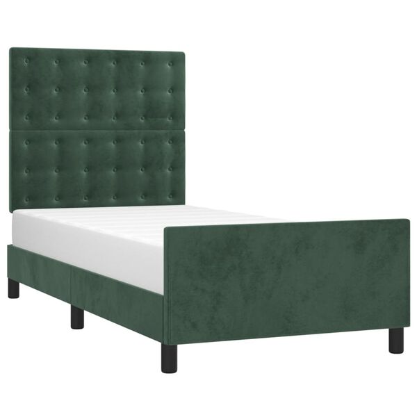 vidaXL Estrutura de cama sem colch&atilde;o 90x190 cm veludo verde-escuro