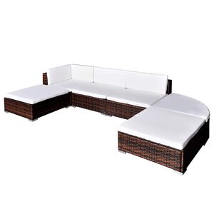 vidaXL 6 pcs conjunto lounge de jardim c/ almofad&otilde;es vime PE castanho