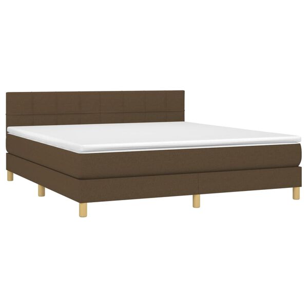 vidaXL Cama box spring c/ colch&atilde;o/LED 180x200cm tecido castanho-escuro