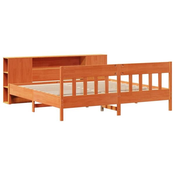 vidaXL Cama com estante sem colchão 180x200 cm pinho maciço