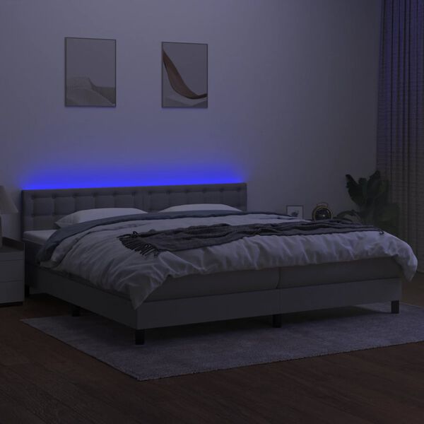 vidaXL Cama box spring c/ colch&atilde;o e LED 200x200 cm tecido cinza-claro