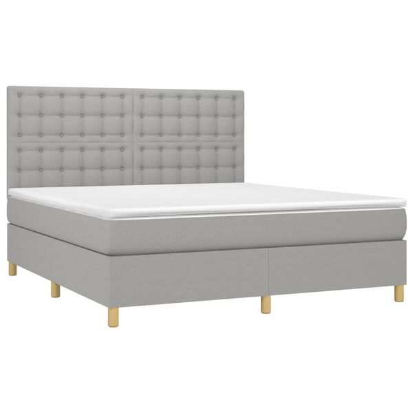 vidaXL Cama box spring c/ colch&atilde;o e LED 180x200 cm tecido cinza-claro