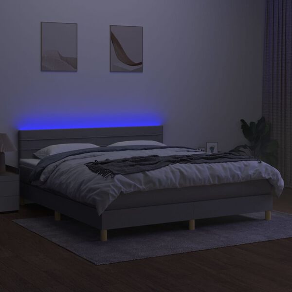 vidaXL Cama box spring c/ colch&atilde;o e LED 160x200 cm tecido cinza-claro