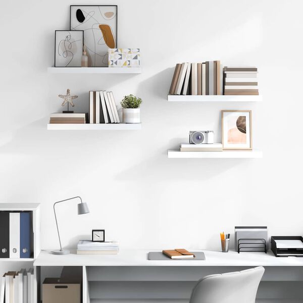 vidaXL Prateleiras de parede suspensas 4 pcs 60x23,5x3,8cm MDF branco