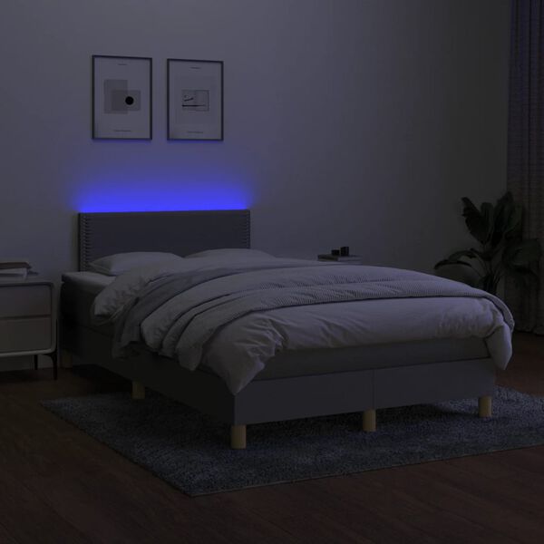 vidaXL Cama box spring c/ colch&atilde;o e LED 120x190 cm tecido cinza-claro