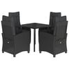 vidaXL 5 pcs conjunto de jantar p/ jardim c/ almofad&otilde;es vime PE preto