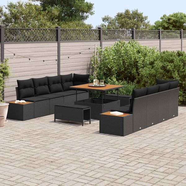 vidaXL Conjunto de Sof&aacute; de Jardim 11 pcs Preto vime PE
