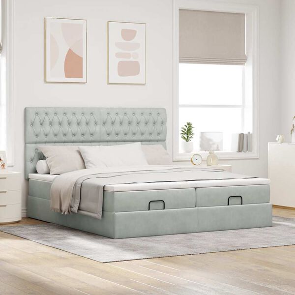 vidaXL Estrutura cama otomana colchões 160x200cm veludo cinzento claro