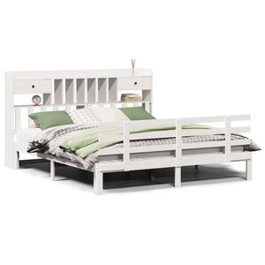 vidaXL Cama com estante sem colch&atilde;o 180x200 cm pinho maci&ccedil;o branco