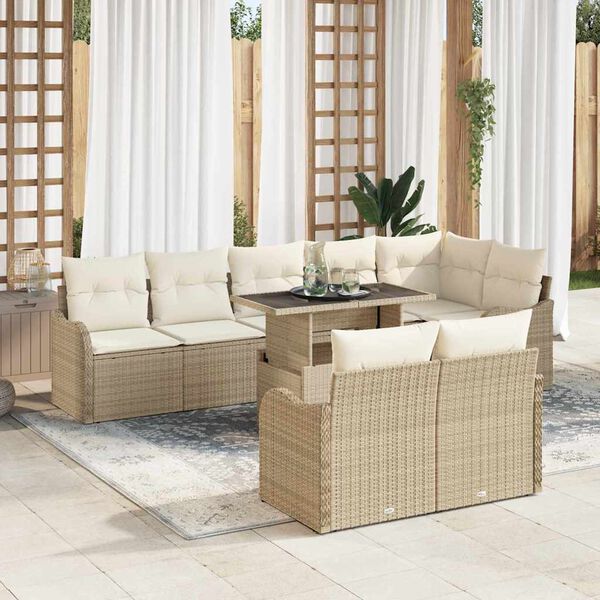 vidaXL Conjunto de Sof&aacute; de Jardim 9 pcs Bege Rattan Sint&eacute;tico