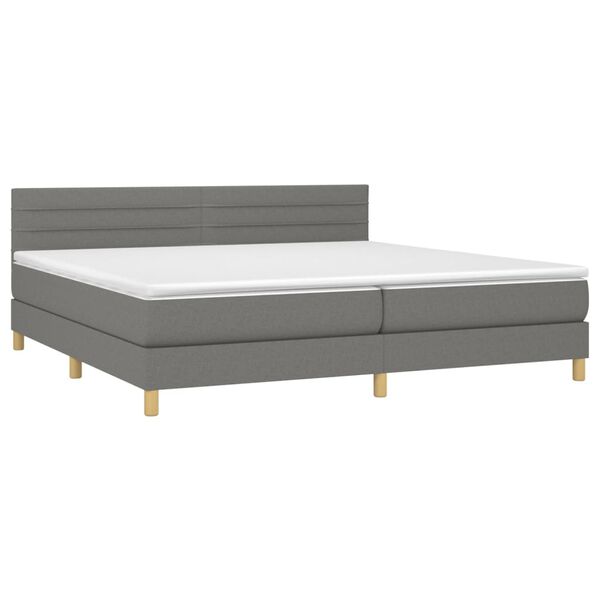 vidaXL Cama box spring c/ colch&atilde;o e LED 200x200 cm tecido cinza-escuro