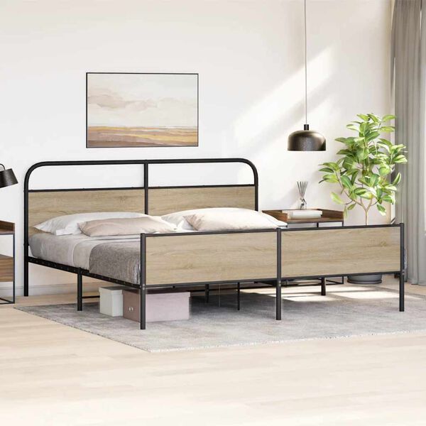 vidaXL Estrutura de cama sem colchão 193x203cm metal carvalho fumado