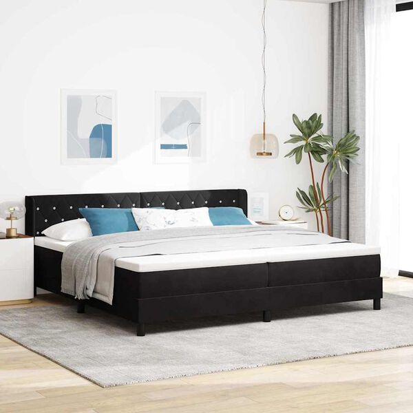 vidaXL Cama Box com colch&atilde;o com cabeceira Preto 200 x 200 cm Poli&eacute;ster