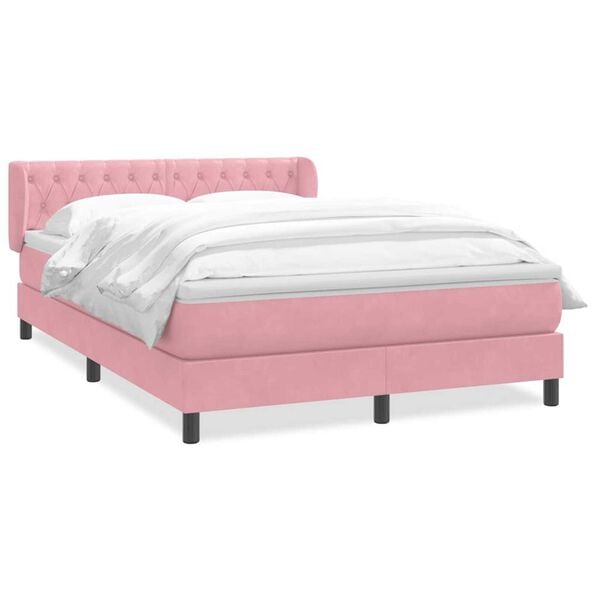 vidaXL Cama com molas/colch&atilde;o 140x210 cm veludo Rosa