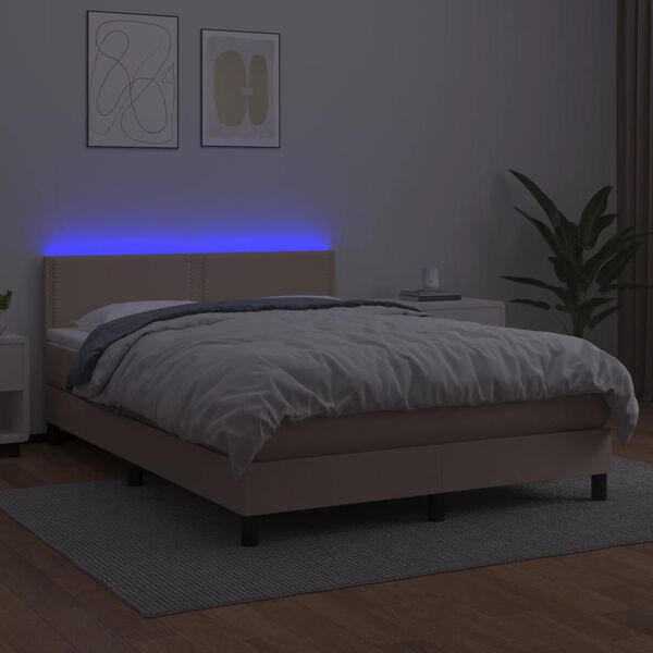 vidaXL Cama box spring c/colch&atilde;o/LED 140x200cm couro artif. cappuccino