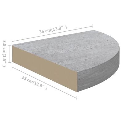 vidaXL Prateleira de canto parede 35x35x3,8 cm MDF cinzento cimento