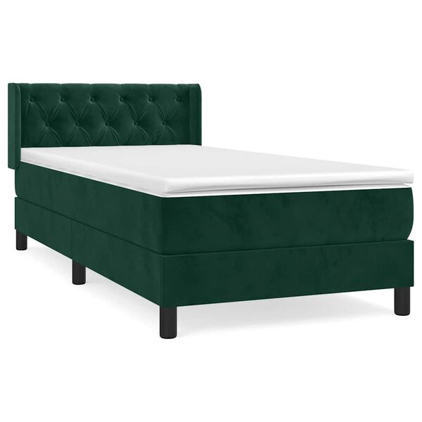 vidaXL Cama com molas/colch&atilde;o 80x200 cm veludo verde-escuro