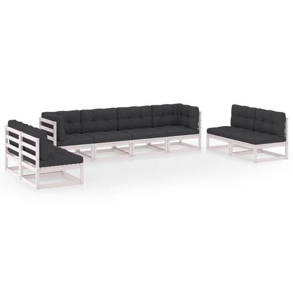 vidaXL 8 pcs conjunto lounge de jardim com almofad&otilde;es pinho maci&ccedil;o
