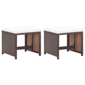 vidaXL Bancos de jardim 2 pcs com almofad&otilde;es em vime PE castanho