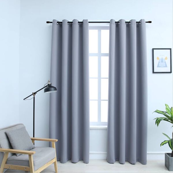 vidaXL Cortinas blackout c/ argolas em metal 2 pcs 140x175 cm cinzento