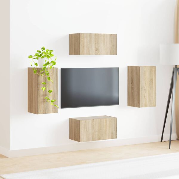 vidaXL Conjunto de m&oacute;vel de TV 4 pcs Carvalho Sonoma