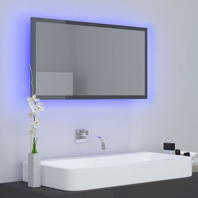 vidaXL Espelho casa banho c/ LED 80x8,5x37 cm acrílico cinza brilhante