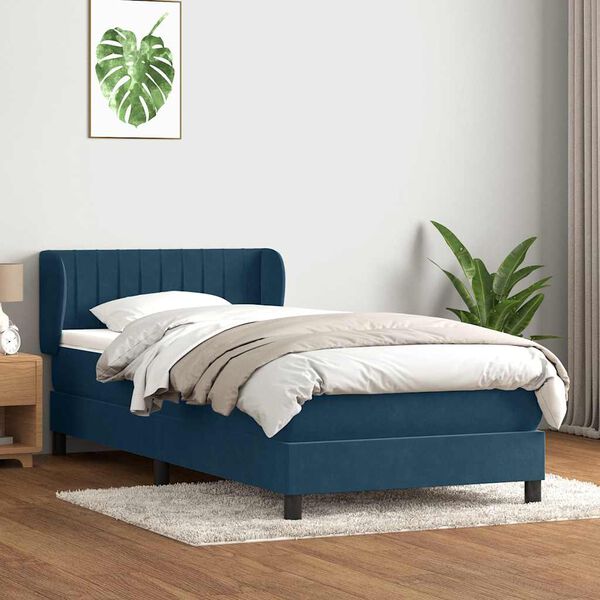vidaXL Cama com molas/colch&atilde;o 80x220 cm veludo azul-escuro