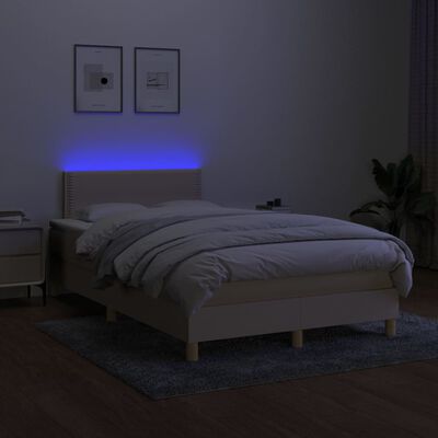 vidaXL Cama box spring c/ colchão e LED 120x200 cm tecido cor creme