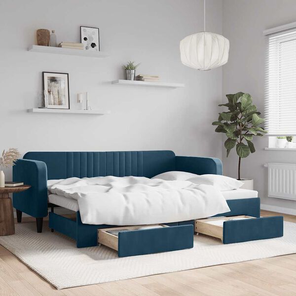 vidaXL Sof&aacute;-cama com gavet&atilde;o e gavetas 80x200 cm veludo azul