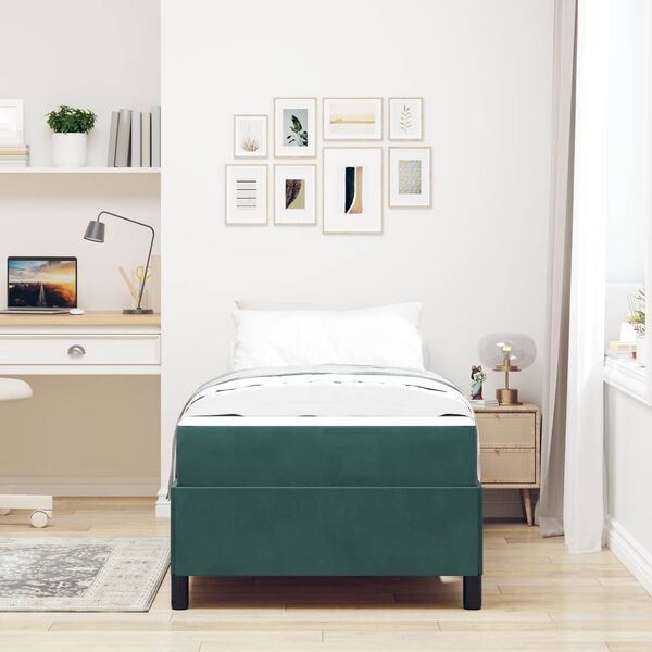 vidaXL Estrutura da Cama com colch&atilde;o Verde Escuro 90 x 190 cm tecido
