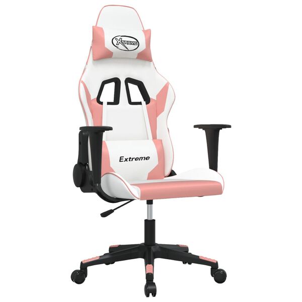 vidaXL Cadeira gaming couro artificial branco e rosa