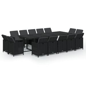 vidaXL 15 pcs conjunto jantar p/ jardim c/ almofad&otilde;es vime PE preto