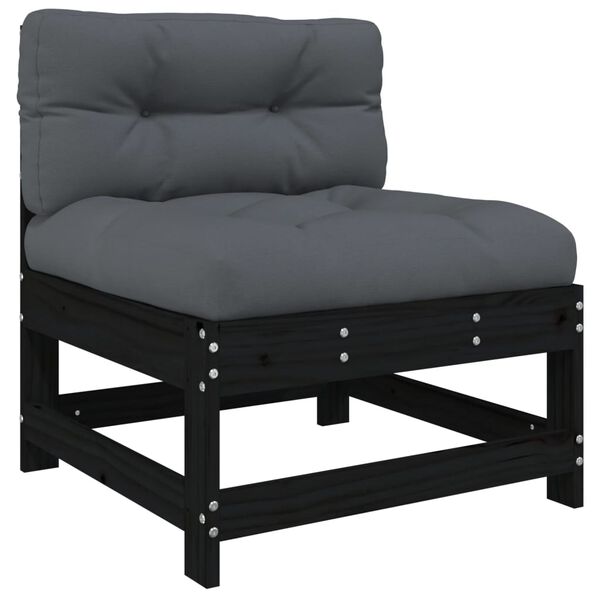 vidaXL 5pcs conjunto lounge jardim com almofad&otilde;es madeira maci&ccedil;a preto