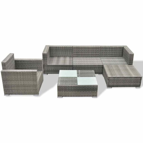 vidaXL 6 pcs conjunto lounge de jardim c/ almofad&otilde;es vime PE cinzento