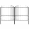 vidaXL Cerca de jardim com topo em forma de lan&ccedil;a em a&ccedil;o 337x200 cm, preta