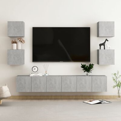 vidaXL 7 pcs conjunto de móveis de TV contraplacado cinzento cimento