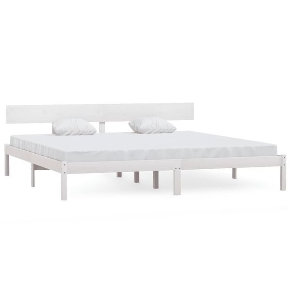 vidaXL Estrutura de cama super king 180x200 cm pinho maci&ccedil;o branco