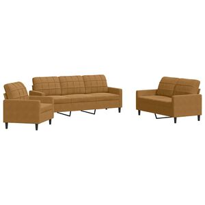 vidaXL 3 pcs conjunto de sof&aacute;s com almofad&otilde;es veludo castanho