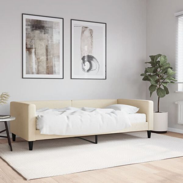 vidaXL Sof&aacute;-cama com colch&atilde;o 90x200 cm tecido cor creme