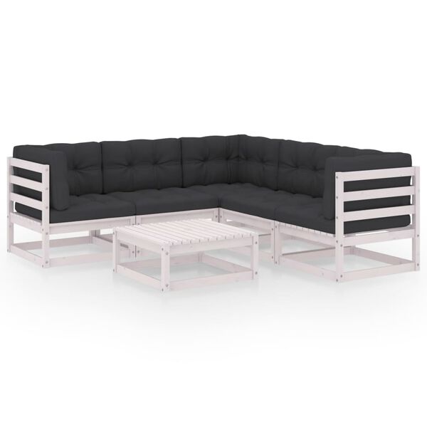vidaXL 6 pcs conjunto lounge de jardim com almofad&otilde;es pinho maci&ccedil;o