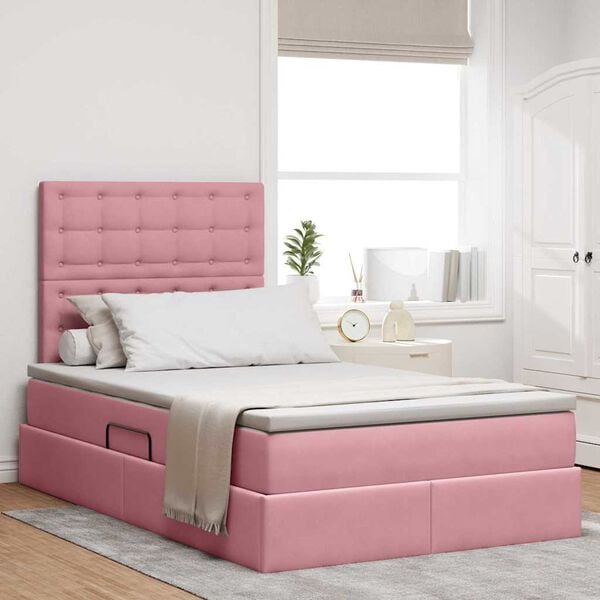 vidaXL Cama com arruma&ccedil;&atilde;o e LED com colch&atilde;o Rosa 120 x 200 cm Veludo